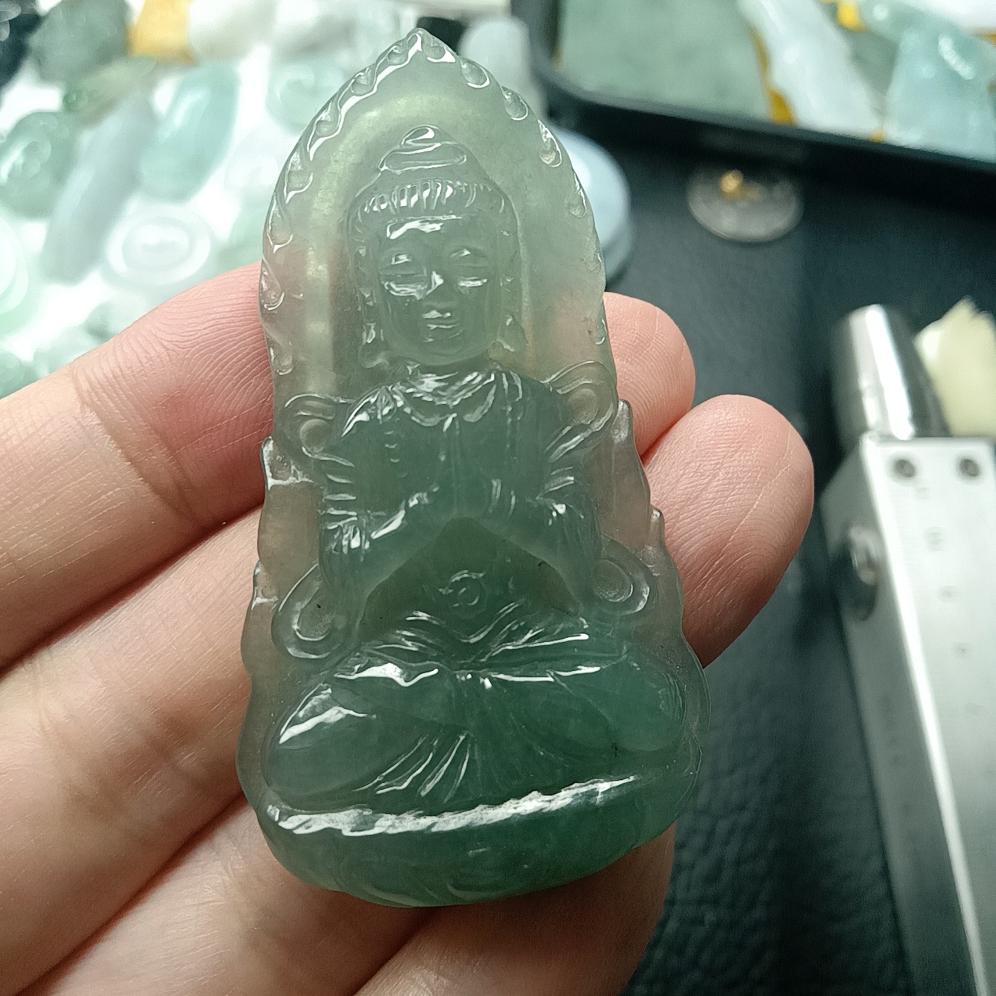 缅甸天然翡翠玉A货度母观音吊坠