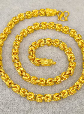 仿金越南沙金镀金假黄金链子不掉色龙头项链男龙骨链粗土豪款