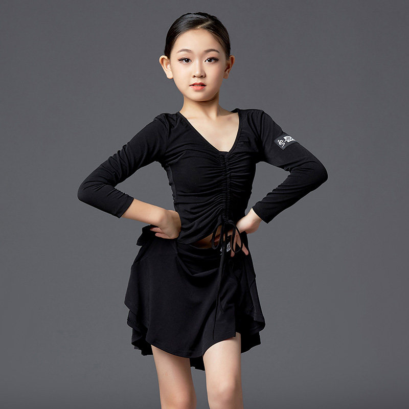 皇朝拉丁舞服女童练功服练习套装上衣抽褶经典半裙 H6096+H7086