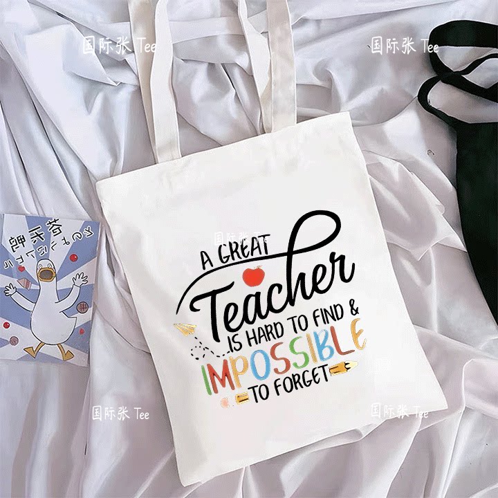 跨境热卖教师节礼物印花帆布包单肩包学生折叠手提袋购物袋
