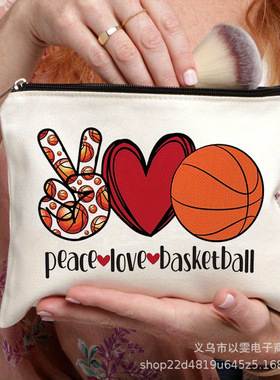 跨境热卖Basketball Make Up Bag 篮球体育印花旅行化妆包手拿包