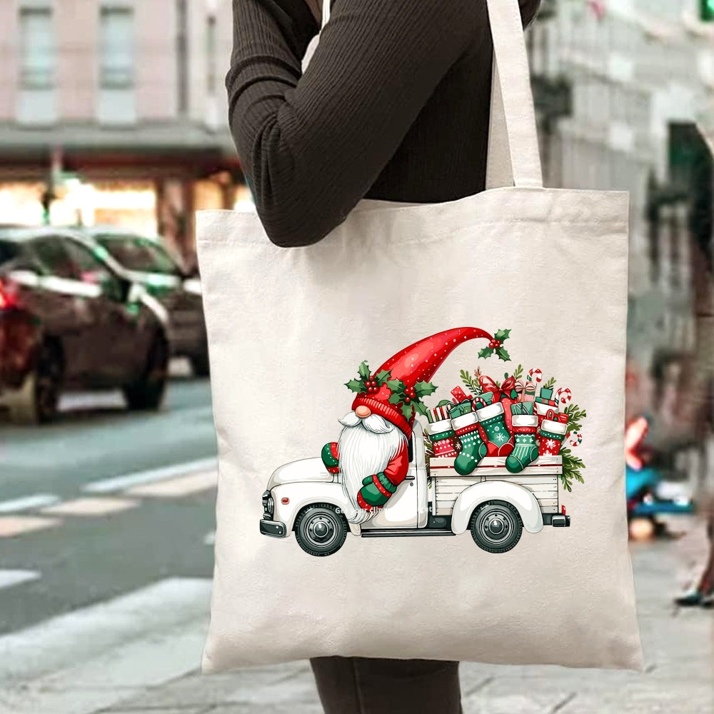 跨境热卖圣诞购物袋复古卡车设计搭配圣诞老人图案适合节日礼物