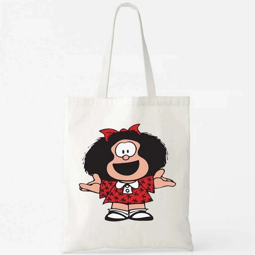 卡哇伊Mafalda可爱动漫女孩90年代白色购物袋大号单肩学校手提包