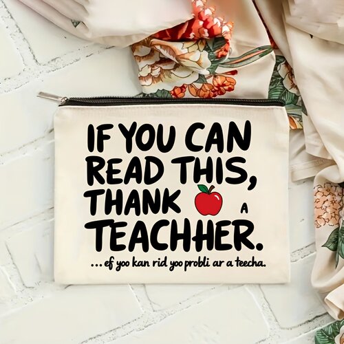 跨境热卖Teacher教师印花帆布化妆包收纳杂物包手拿袋INS