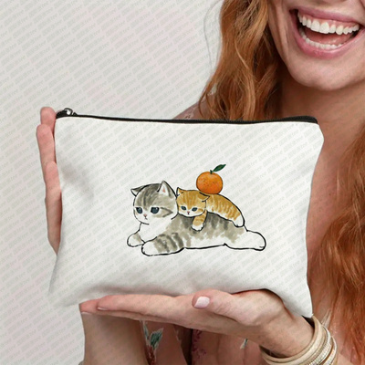 Canvas Tote Bag 猫咪家族印花化妆包手拿包学生文具袋笔袋