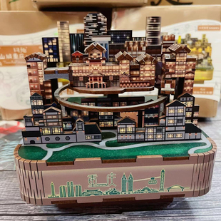 同趣山城重庆拼装八音盒diy手工可旋转音乐盒积木创意女孩礼物