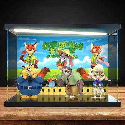 适用Toptoy迪尼士疯狂动物城花语世界盲盒防尘罩亚克力灯光收纳盒