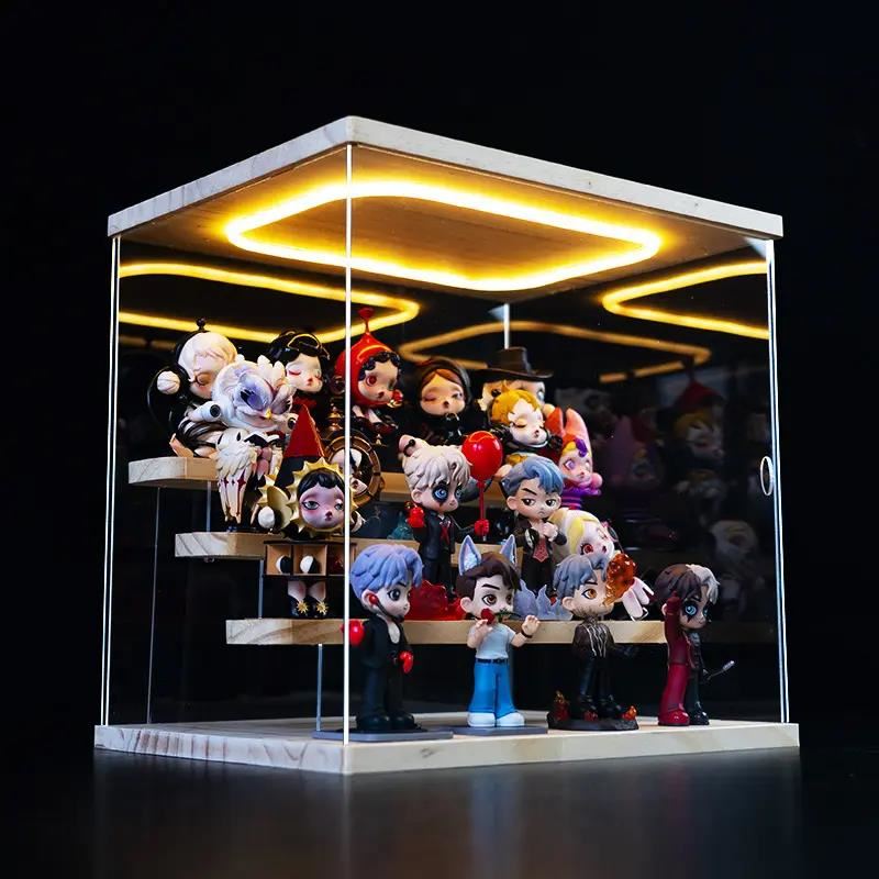 可开门带阶梯展示盒盲盒手办公仔灯光收纳盒泡泡玛特亚克力防尘柜