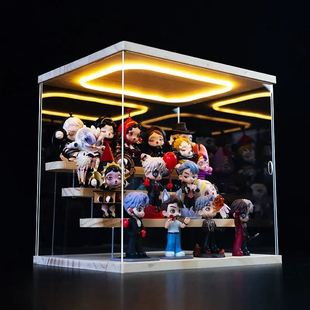 可开门带阶梯展示盒盲盒手办公仔灯光收纳盒泡泡玛特亚克力防尘柜