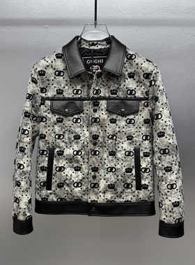 真皮拼接夹克男2025秋冬新款欧货时尚百搭口袋设计加棉绵羊皮外套