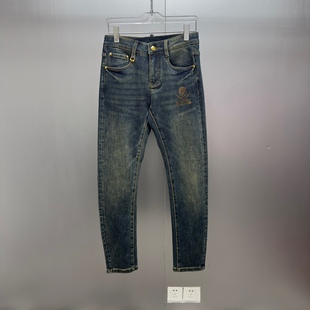 欧货轻奢系列男士25秋季款双刀加烫钻百搭时尚休闲小脚修身牛仔裤