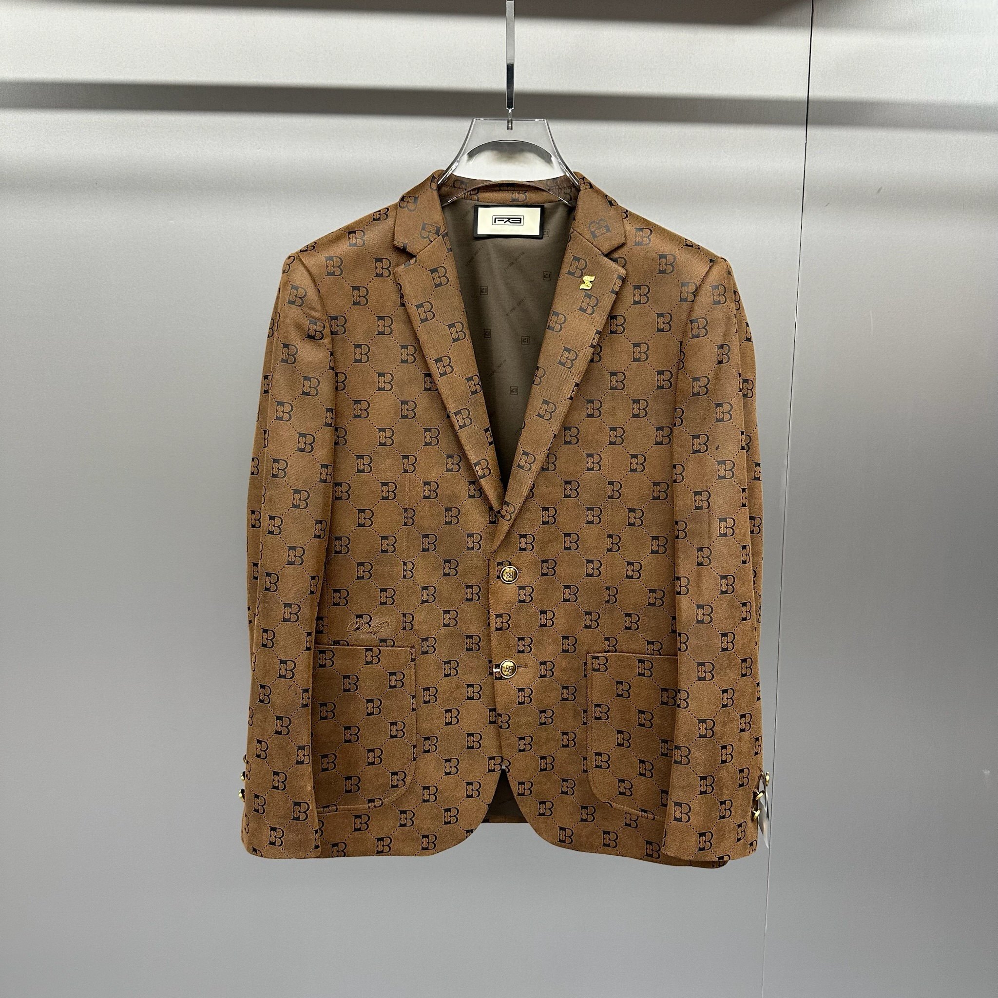 欧洲站2025秋冬季新款男士修身时尚英伦商务羊毛印花休闲西服外套