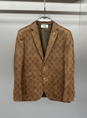 欧洲站2025秋冬季新款男士修身时尚英伦商务羊毛印花休闲西服外套