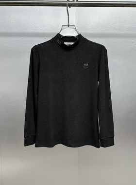 保暖打底衫2025冬季新款欧货简约徽章修身双面绒半高领长袖T恤男