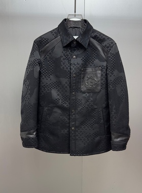 欧货时尚个性潮牌男士夹克25秋冬新款绵羊皮字母压花百搭休闲外套