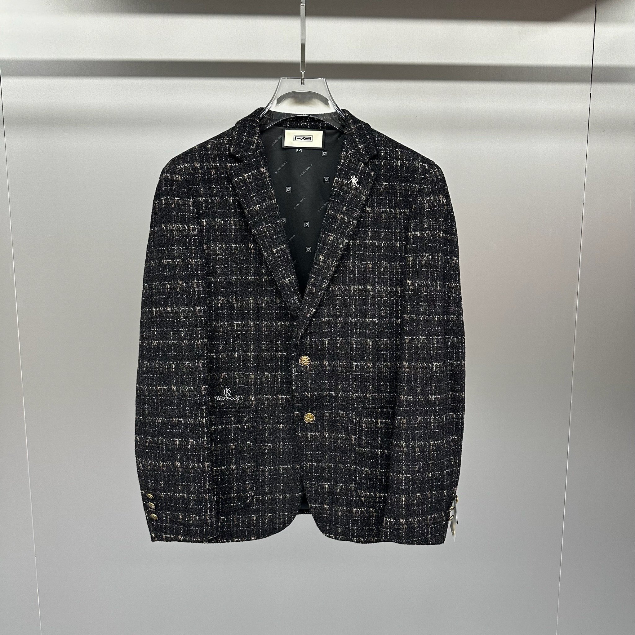 欧洲站2025秋冬季新款男士修身时尚英伦商务羊毛格子休闲西服外套