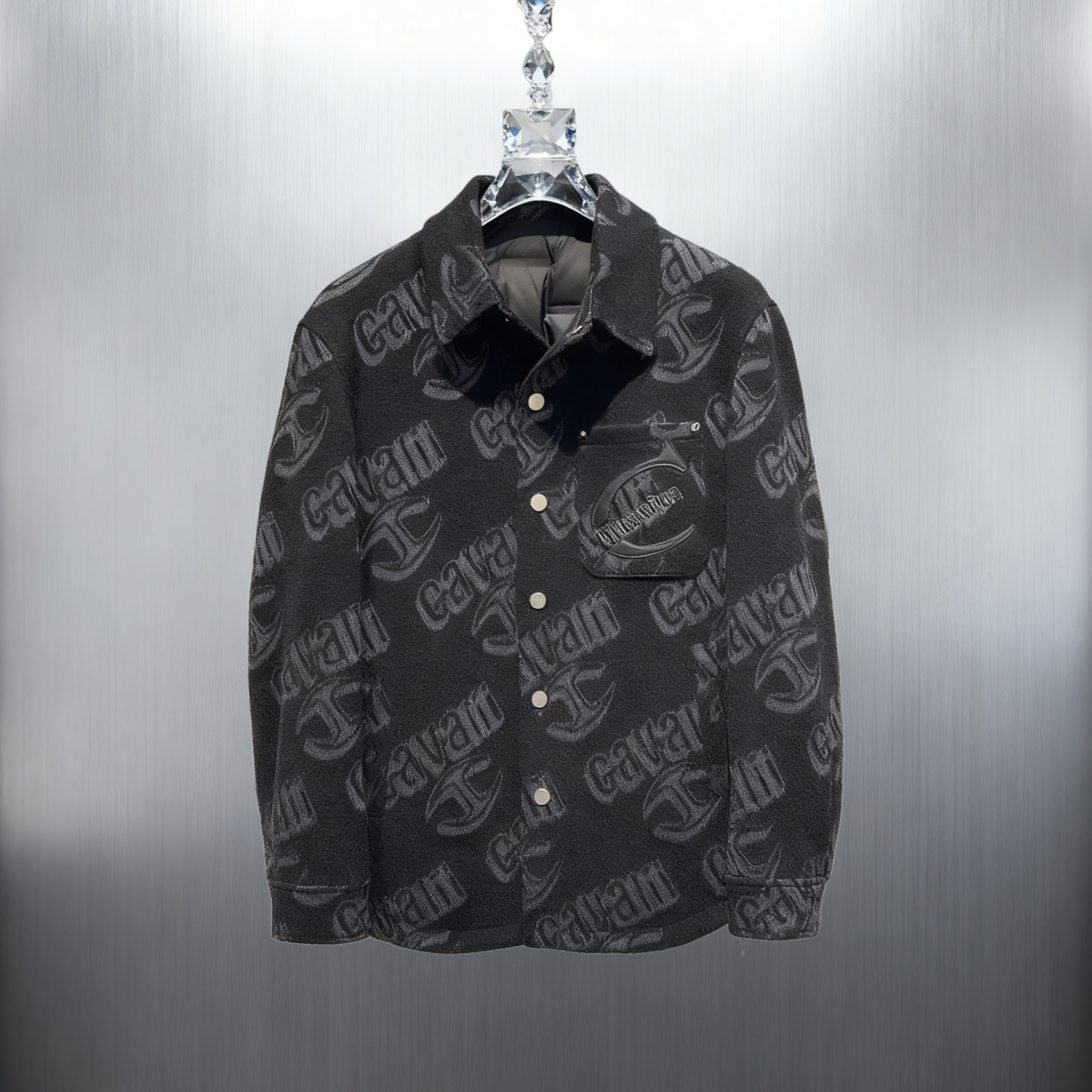 欧货时尚衬衫式男士羽绒夹克25秋冬新款字母提花高端休闲鹅绒外套