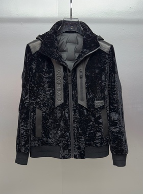 2025秋冬新款潮流轻奢羊皮拼接连帽男士保暖白鸭绒夹克百搭外套