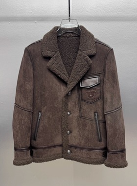 皮毛一体外套男皮夹克短款西装领海宁冬季真皮男士皮衣羊羔毛皮草