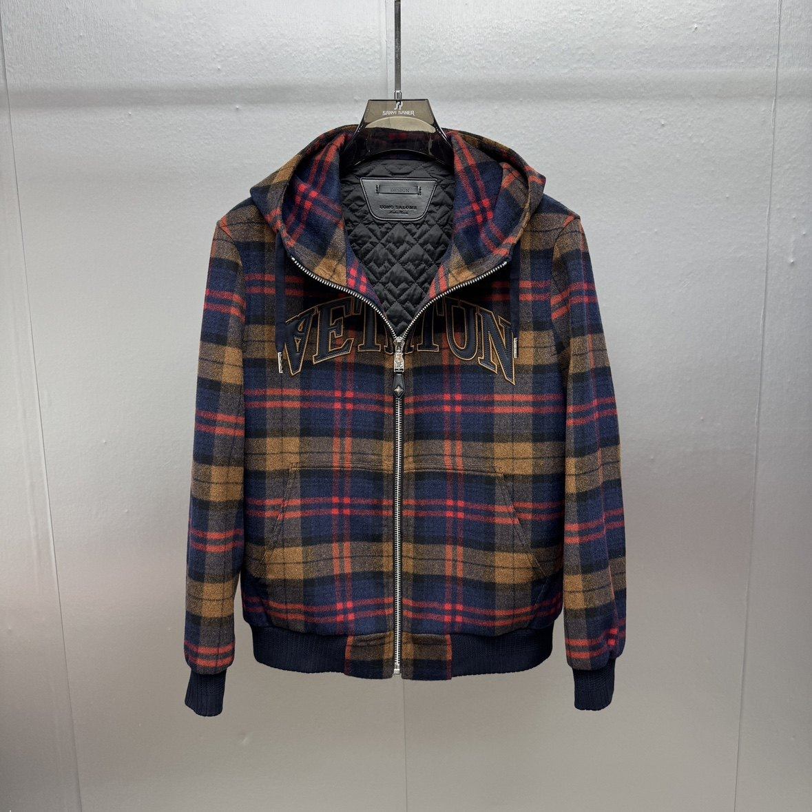 欧货时尚高级感连帽男士夹棉夹克25秋冬新款格子字母刺绣痞帅外套,男装,夹克,淘宝优惠券,粉丝福利购,淘宝优惠卷