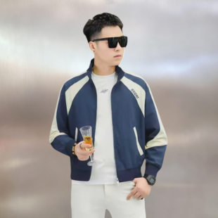 男士夹克2026春季新款潮流个性拼色帅气时尚字母刺绣立领休闲外套