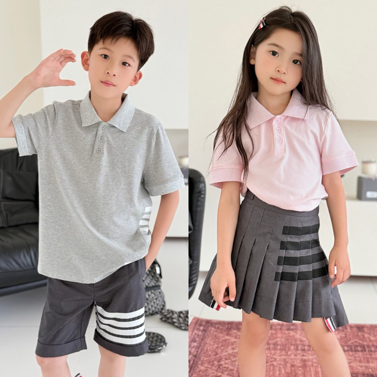 TB经典款polo衫日韩男女儿童针织全面短袖翻领宽松T恤条纹四杠,童装/婴儿装/亲子装,T恤,淘宝优惠券,粉丝福利购,淘宝优惠卷