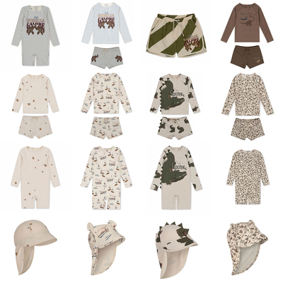 24年夏KS款男女儿童中小童防晒条纹卡通分体泳衣连体泳衣防晒帽泳