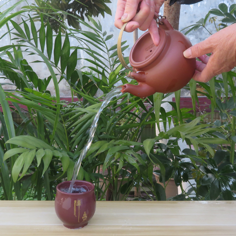 宜兴紫砂茶壶名家正品手工洋桶壶紫铜提梁壶直销特价包邮400毫升