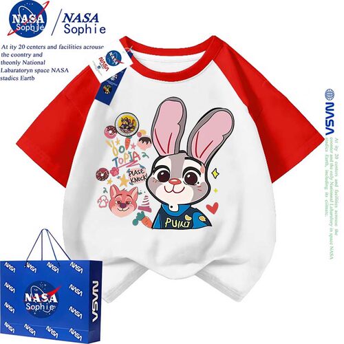 NASA联名疯狂动物城发光t恤兔子朱迪纯棉短袖男女儿童上衣夏透气