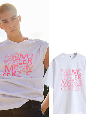 INTO1米卡同款字母印花衣服宽松简约圆领短袖男女T恤打底衫上衣潮