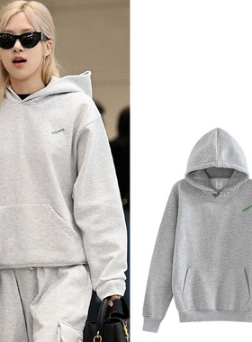 Blackpink朴彩英ROSE同款卫衣宽松套头连帽衫印花春秋冬男女衣服