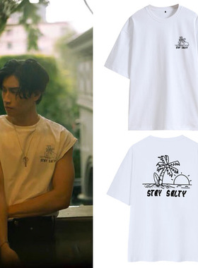 Bible黑帮少爷同款衣服宽松落肩印花圆领流行青春短袖T恤夏季男潮