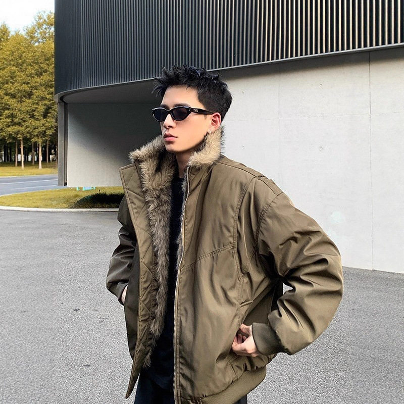 美式复古座山雕毛领结构棉服男秋冬季加厚宽松高级感飞行夹克外套