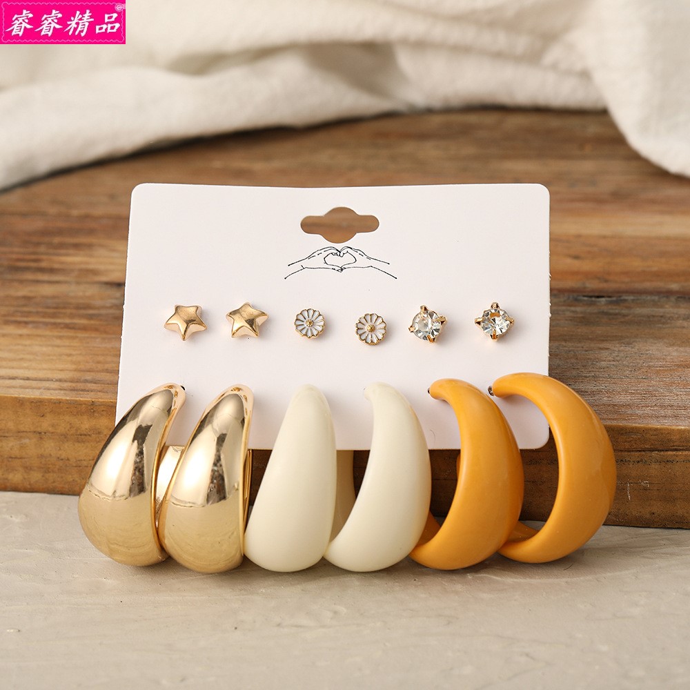 retro Acrylic exaggerated big earrings Set 6 Pairs Studs耳圈 饰品/流行首饰/时尚饰品新 耳环 原图主图