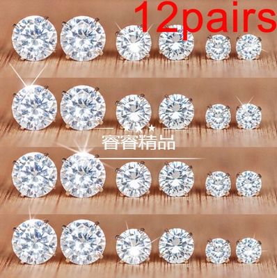 12 pairs Round six-claw crystal zircon Studs women Earrings