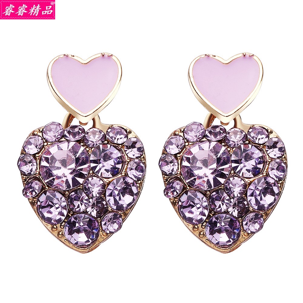 Inlaid diamond earrings purple peach heart zircon eardrop