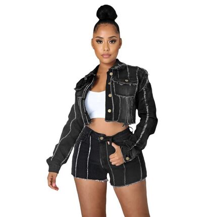 New women's autumn winter denim jacket long sleeved coat外套