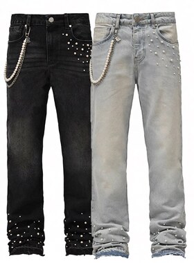 裤 Men's Street Fashion Elastic Diamond Jeans man Punk pants