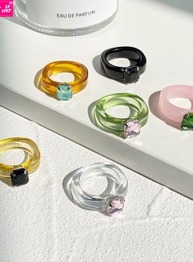 cute Inlaid rhinestone resin index finger ring Fashion girl