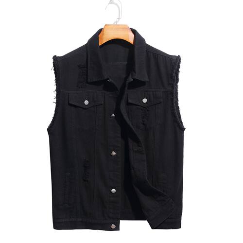 牛仔马甲Men's denim vest worn out waistcoat man singlet male