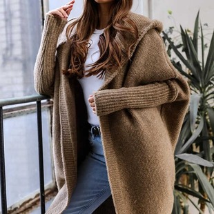 Hat Sweater coat Temperament cardigan 衣Hooded Women Knitted