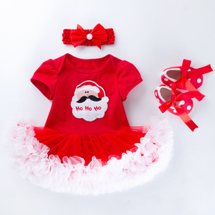 Infant Christmas Baby Dress hairband Princess clothes 圣诞裙