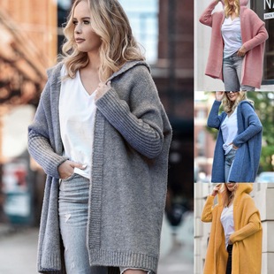 Bat coat Hooded Long Loose Style Hat Sweater Knitted women