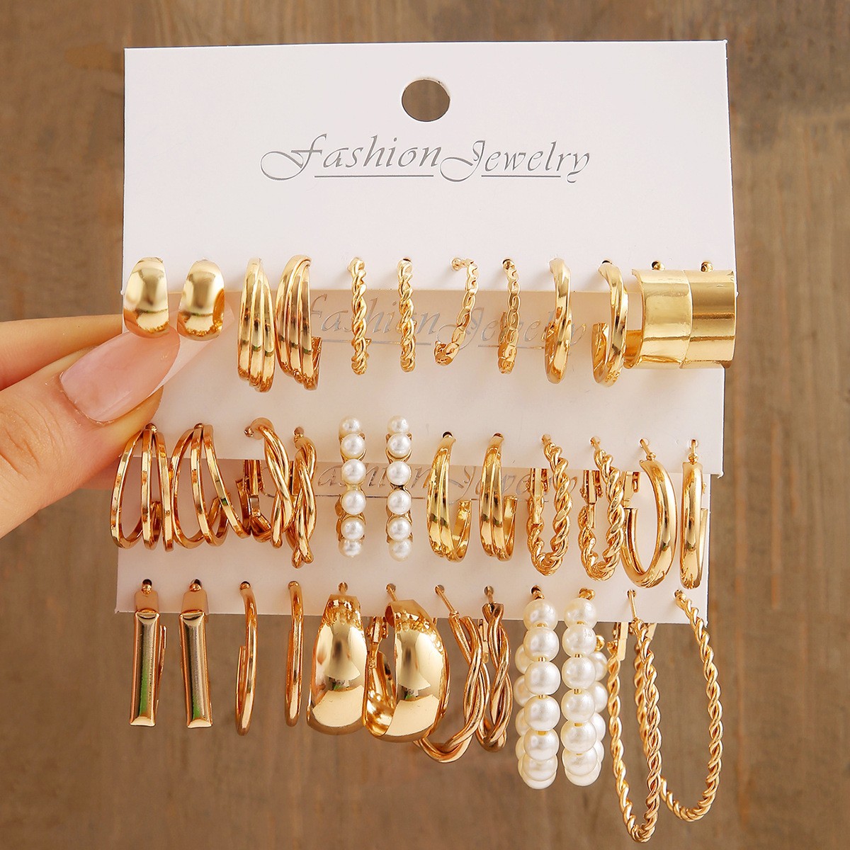 Fashion C-shaped pearl earring set with accessories woman