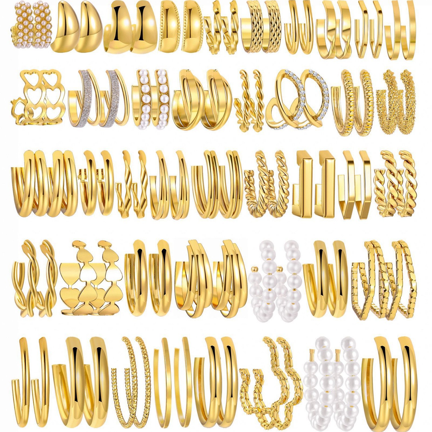 Retro C-shaped pearl earring set feminine style earrings耳圈