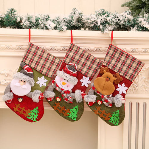 Large checkered fence socks Christmas decorations Pendant