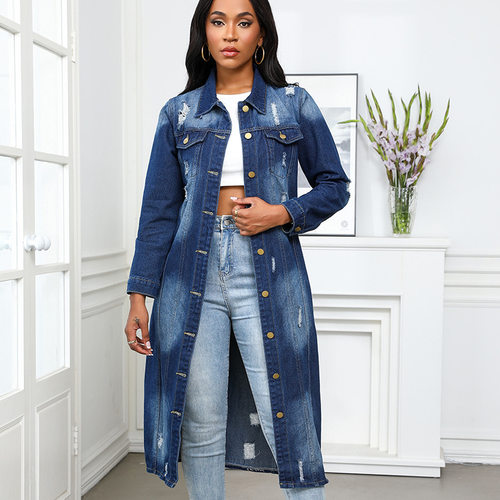 Long denim jacket women's denim jacket Female slim fit coat