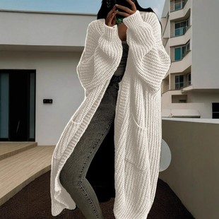 sweaters loose long women knitted Autumn sleeves cardigan