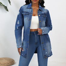 Mid-length Spring Autumn Long sleeved denim jacket women外套