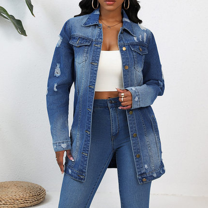 Mid-length Spring Autumn Long sleeved denim jacket women外套